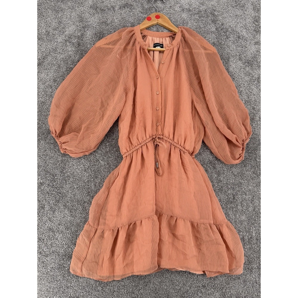 MINKPINK Nerang Mini Dress Terracotta Rust Ballon Sleeve Womens XS Drawstring‎